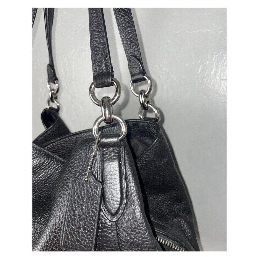 Coach Hallie Pebble Leather Shoulder Bag - Black/Chrome F80268 Soft Leather - Picture 9 of 12
